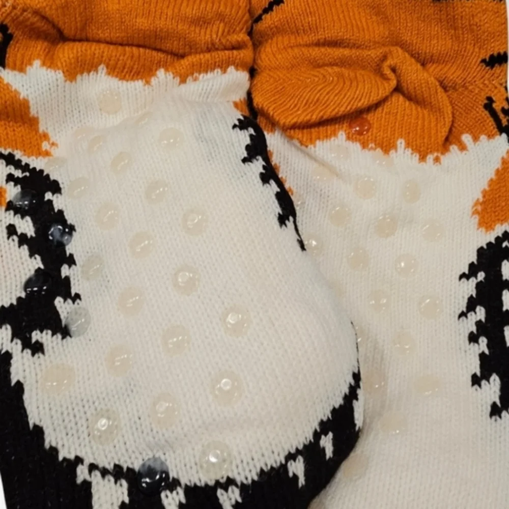 Tiger Sherpa Lined Slipper Socks Non Skid One Size